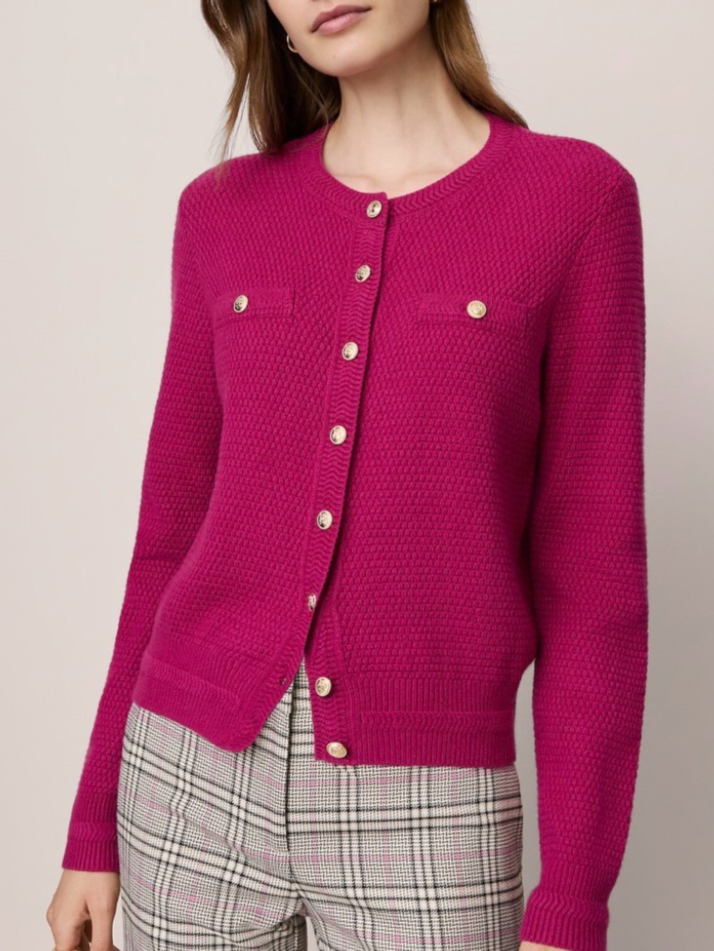 Ann Taylor Crewneck Button Cardigan with Gold Buttons